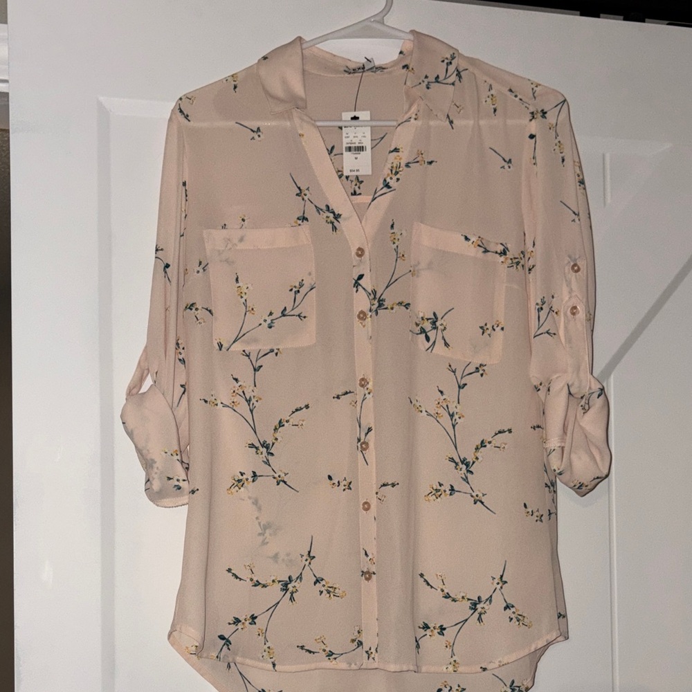 Express Blush Floral Button-Down Shirt
